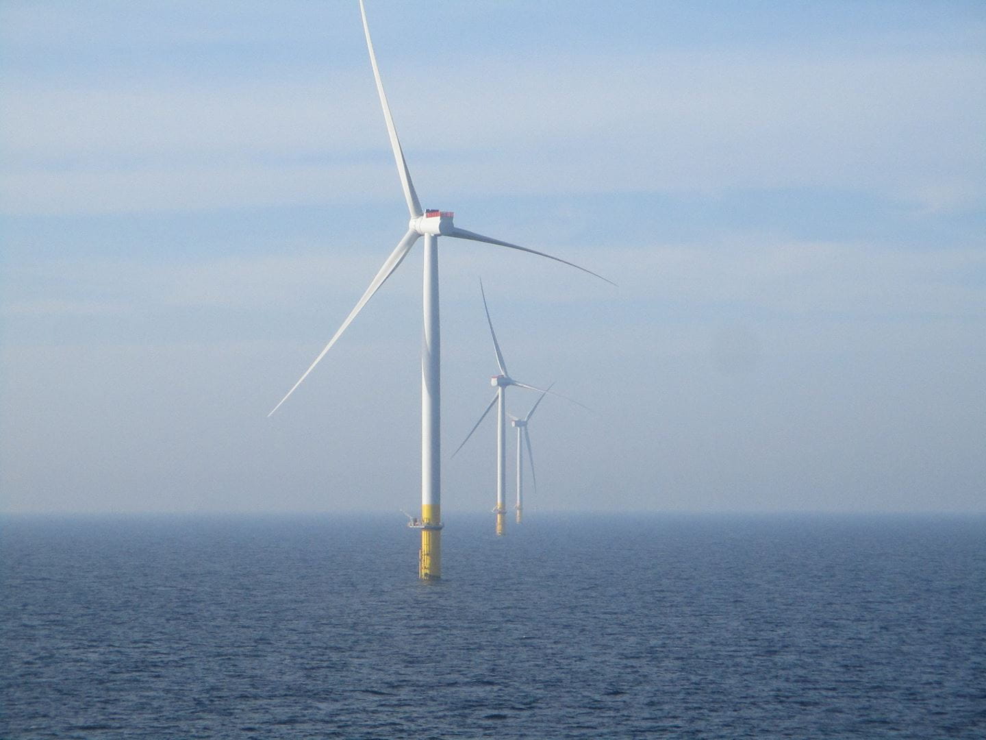 Foto af de første møller på Ørsteds hollandske havvindmøllepark Borssele 1 & 2.