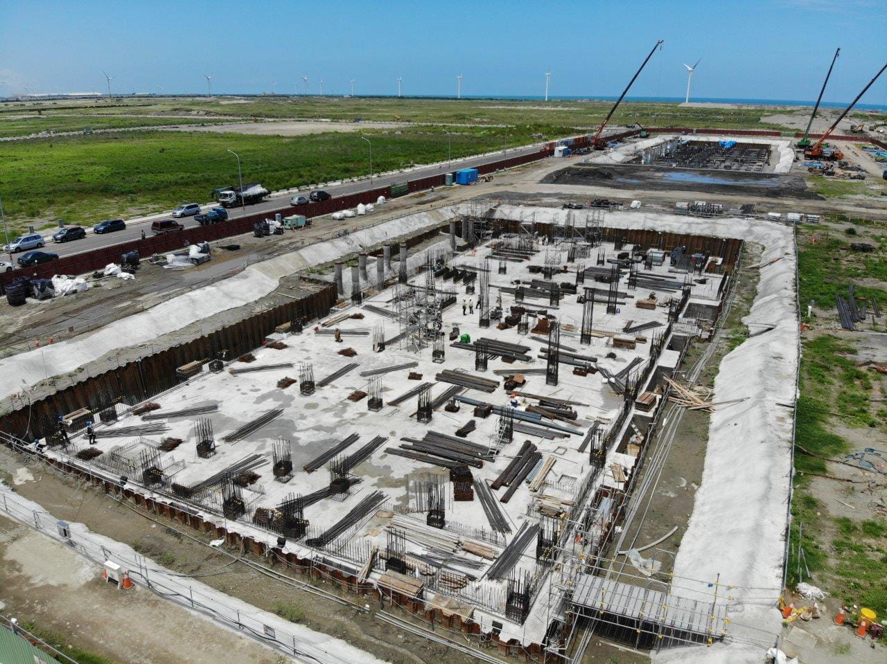 大彰化東南及西南第一階段離岸風場兩座陸上變電站,主建築物地基工程工程如火如荼進行