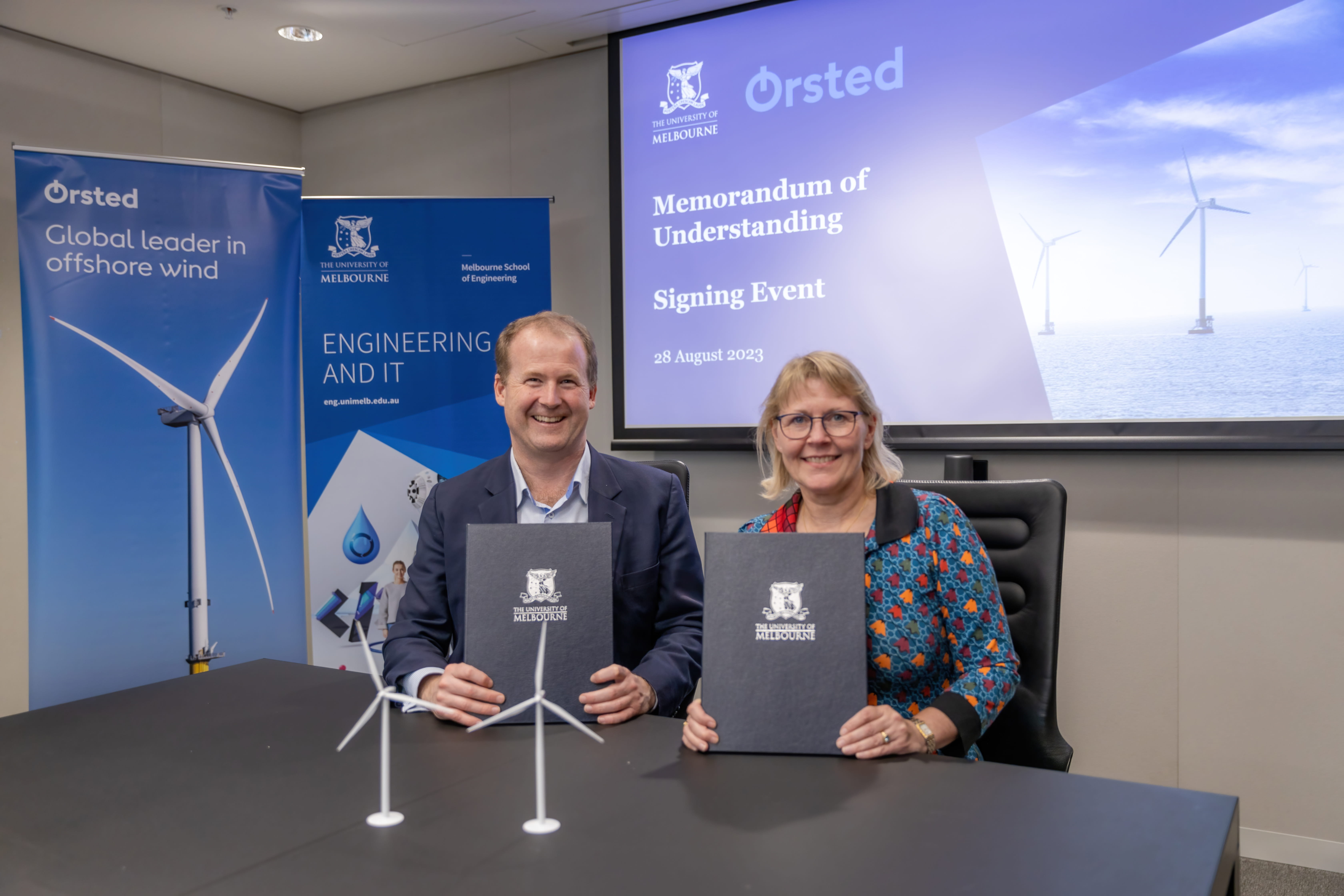 University of Melbourne Faculty of Engineering and Information Technology Dean Professor Mark Cassidy and Ørsted Australia Director Henriette Holm.