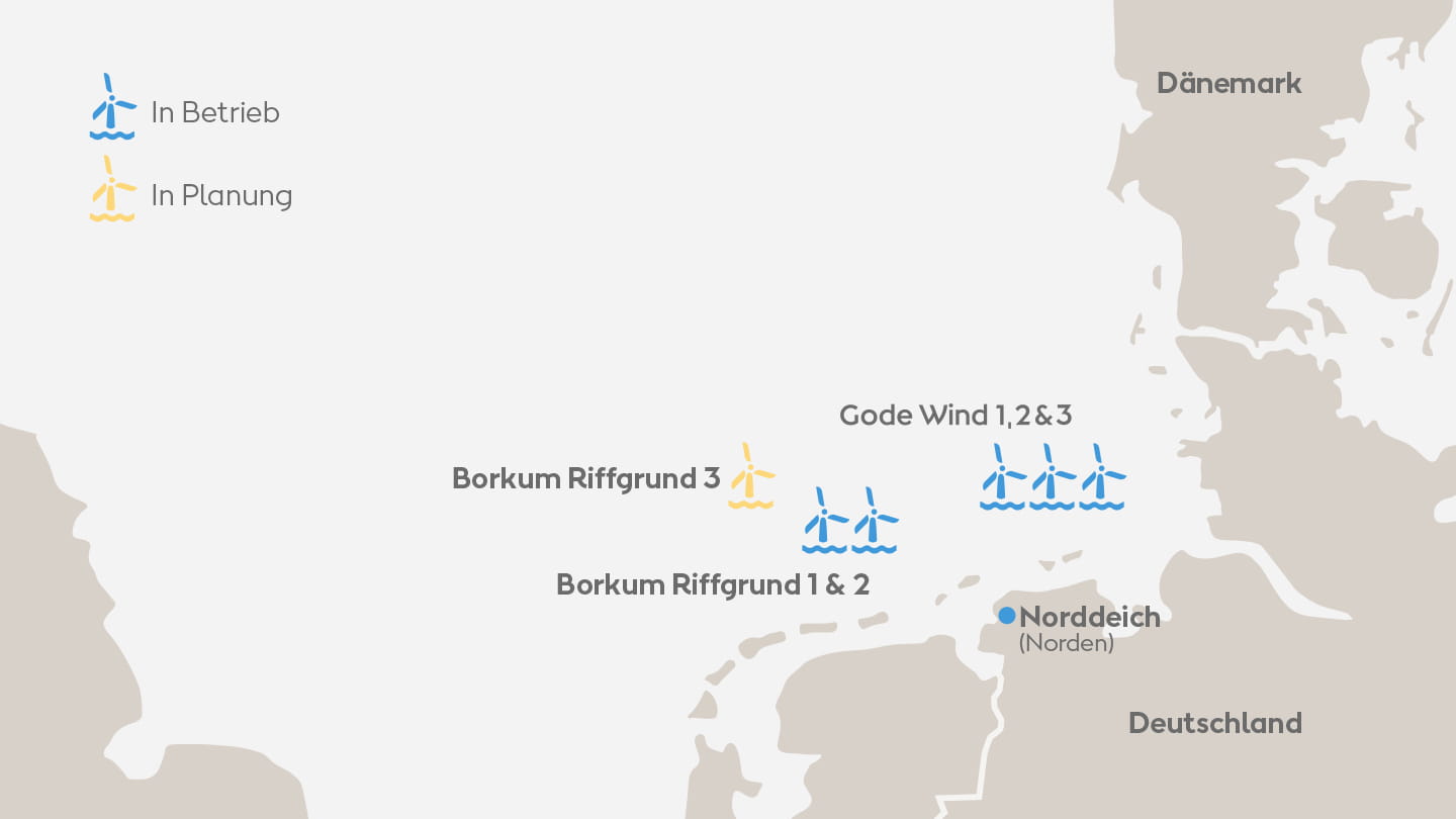 Standort der Windparks in der Nordsee