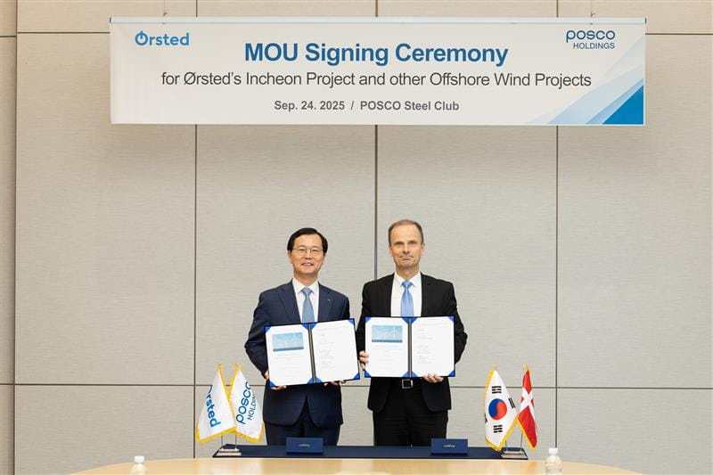 Ørsted and POSCO signed an MoU at POSCO Center in Seoul to explore partnership on the 1.4 GW Incheon Offshore Wind Project. 