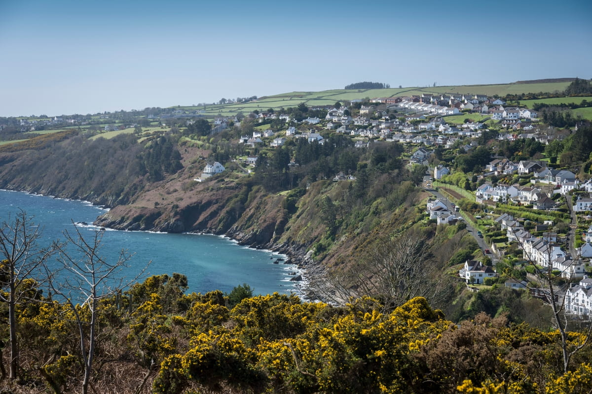 Image of the Isle of Man coastline with town in background on cliffs