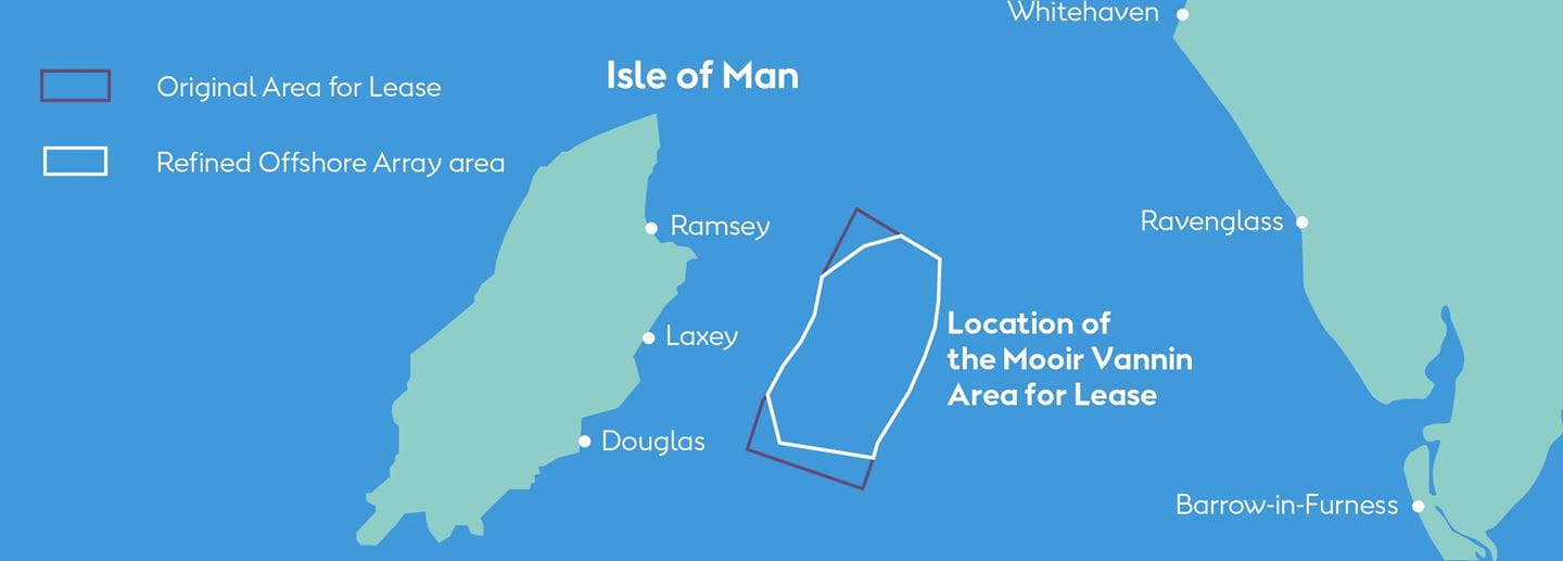 Map showing the Mooir Vannin  offshore wind array area