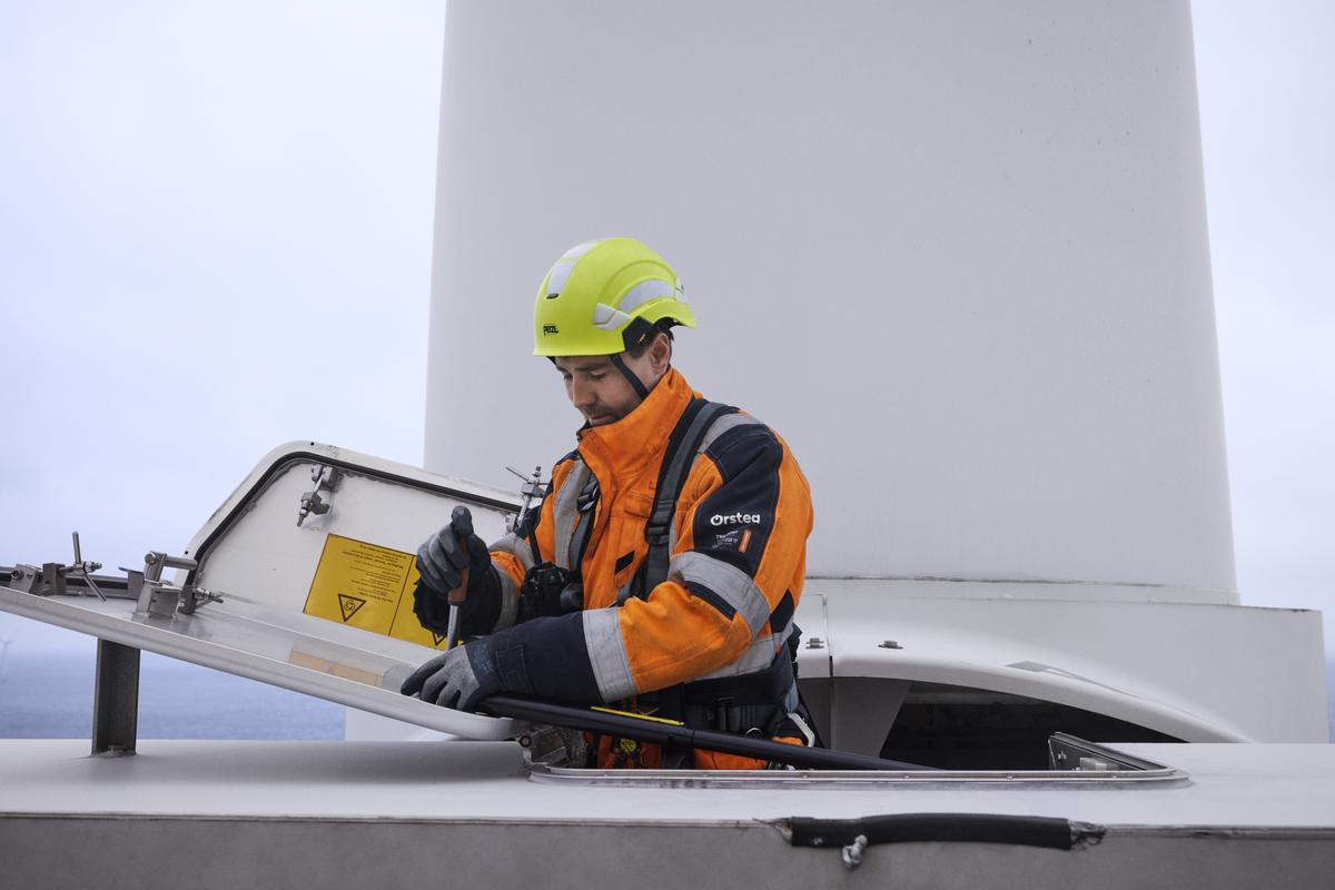 Technician working on an Offshore Wind Turbine
