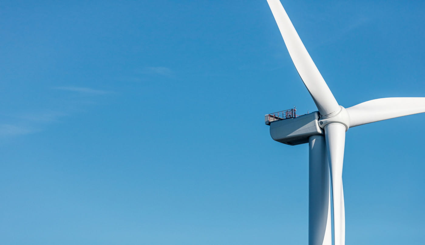 Close up of an offshore wind turbine