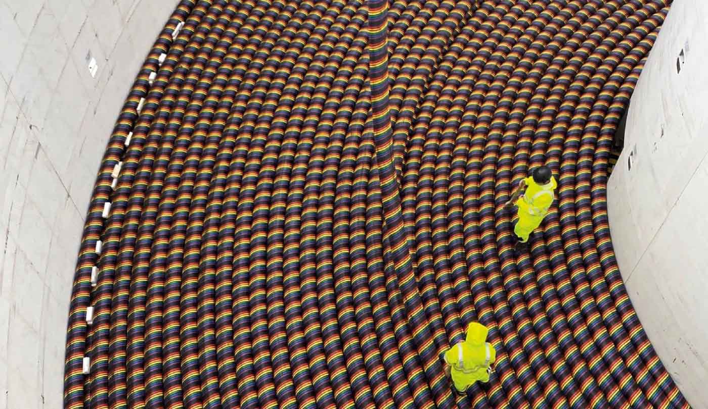 Image of export cables featuring two workings in high-vis