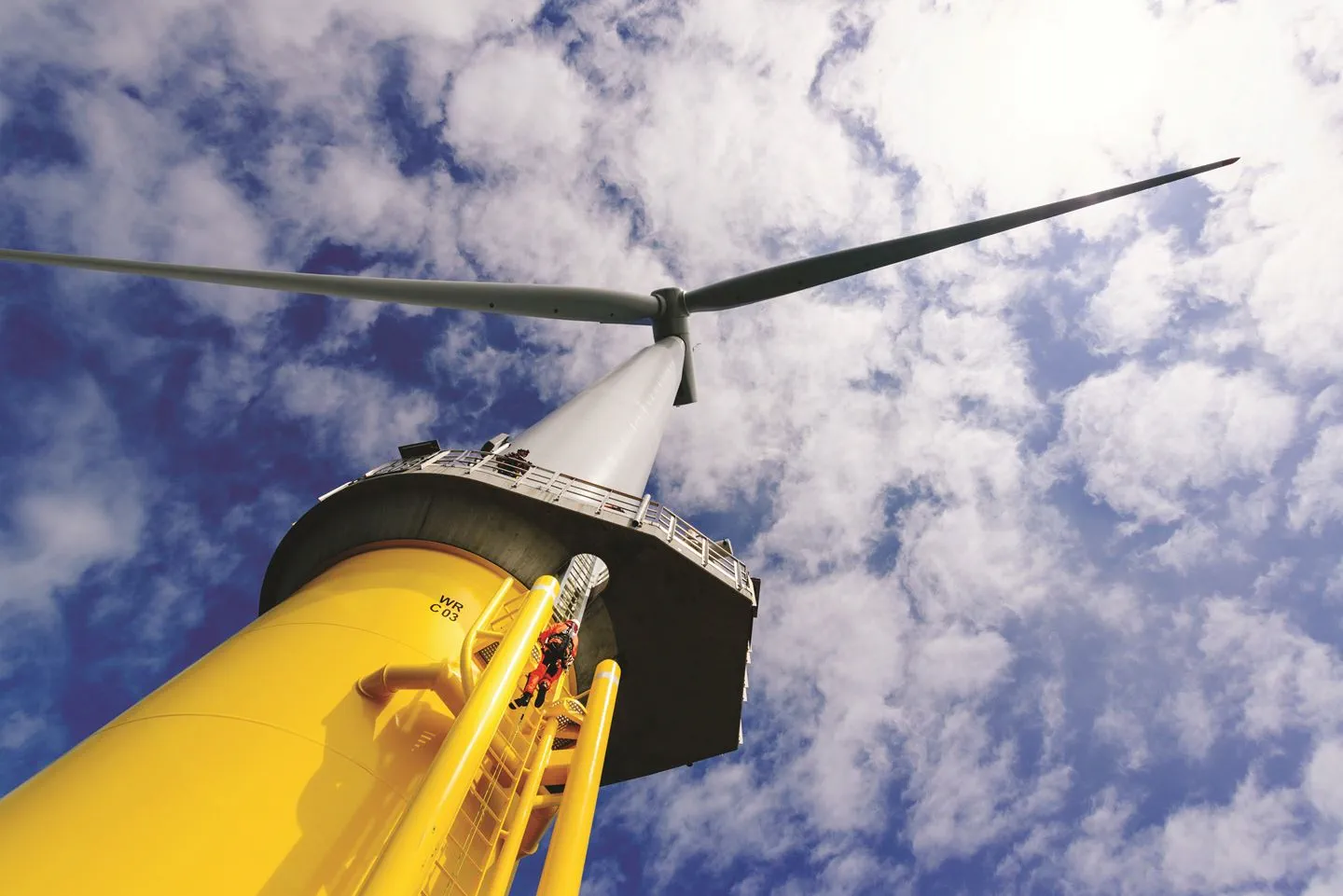 One of the 35 6MW wind turbines, located at Westermost Rough offshore wind farm