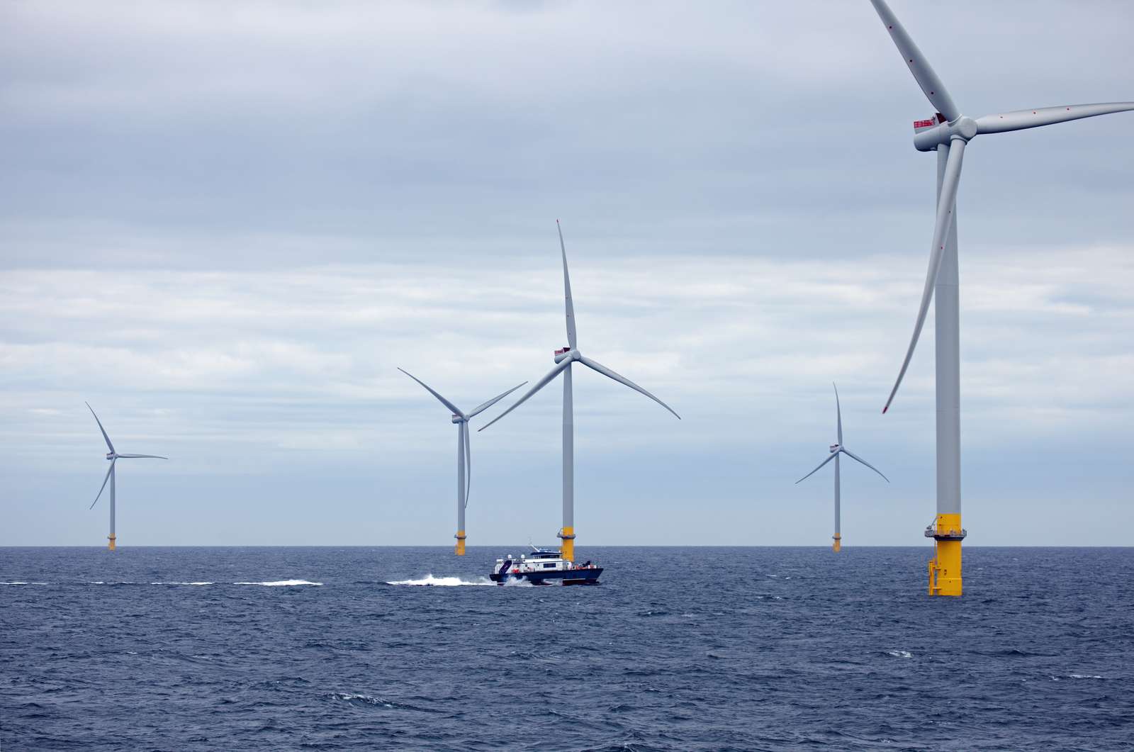 Hornsea One offshore wind farm, 174  7 MW turbines with a total capacity of 1.2 GW. Located 120 km to Yorkshire coast, UK. 