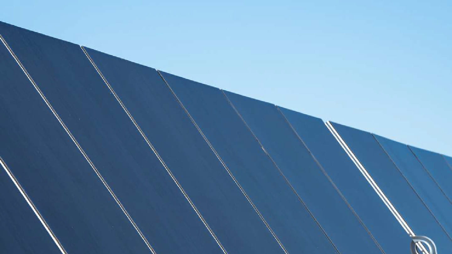 A row of solar panels at Ørsted’s Muscle Shoals solar facility, which will be recycled by Ørsted partner SOLARCYCLE 
