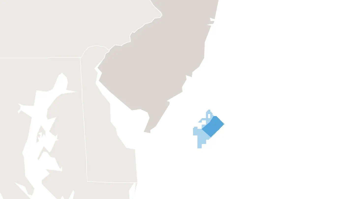 Map of Ørsted's Ocean Wind 1 offshore wind farm off the coast of New Jersey.