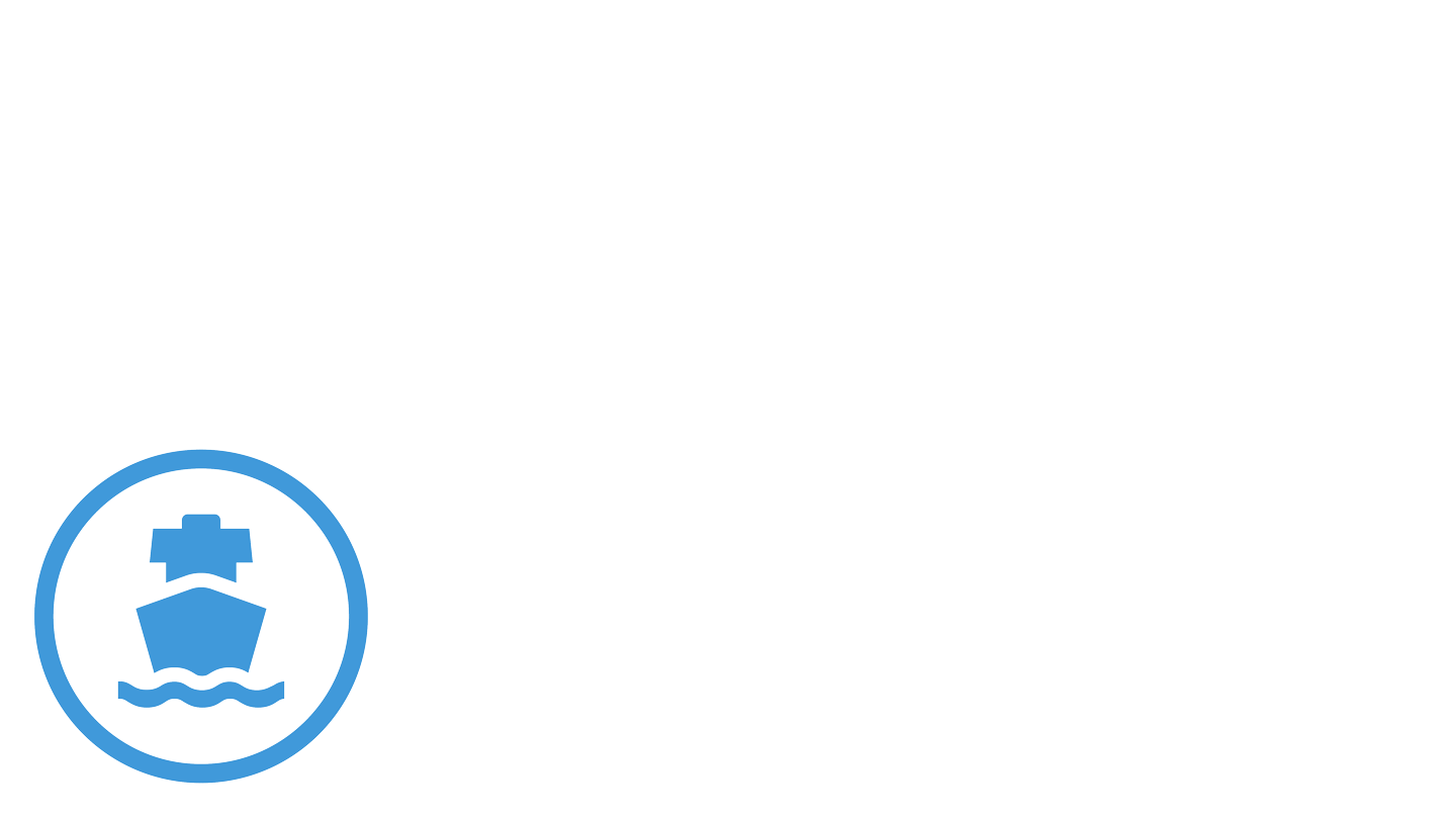 Blue pictogram of a ship, representing Ørsted's Navigation Enhancement and Training Program for Northeast fishermen.