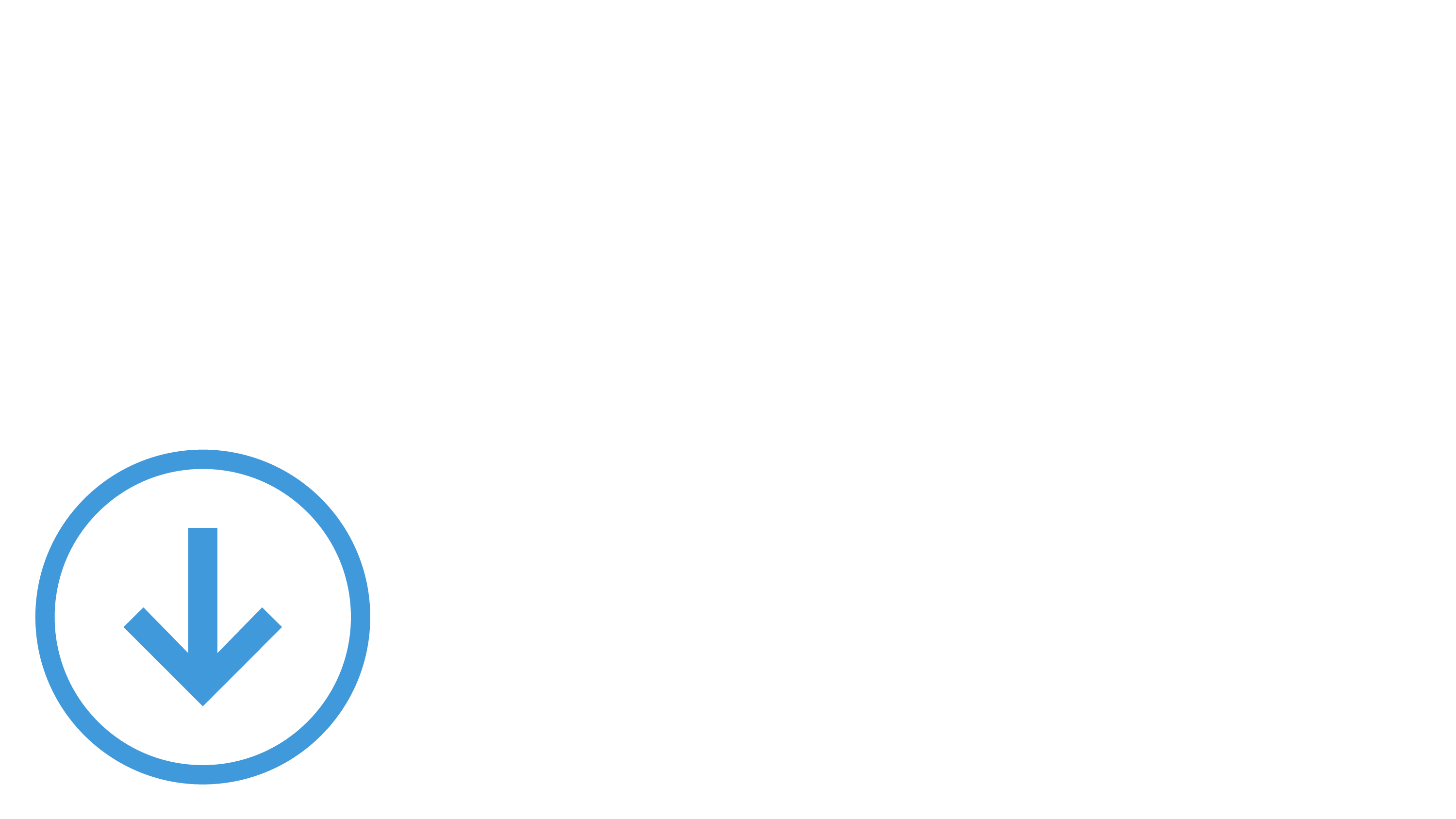 Blue pictogram of a down arrow, representing the 70% drop in costs of building utility scale solar in the U.S.