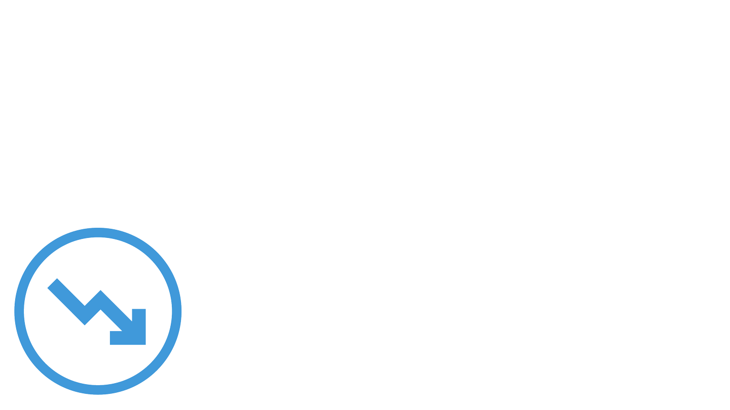Blue pictogram of a down arrow, representing the 70% drop in costs of building utility scale solar in the U.S.