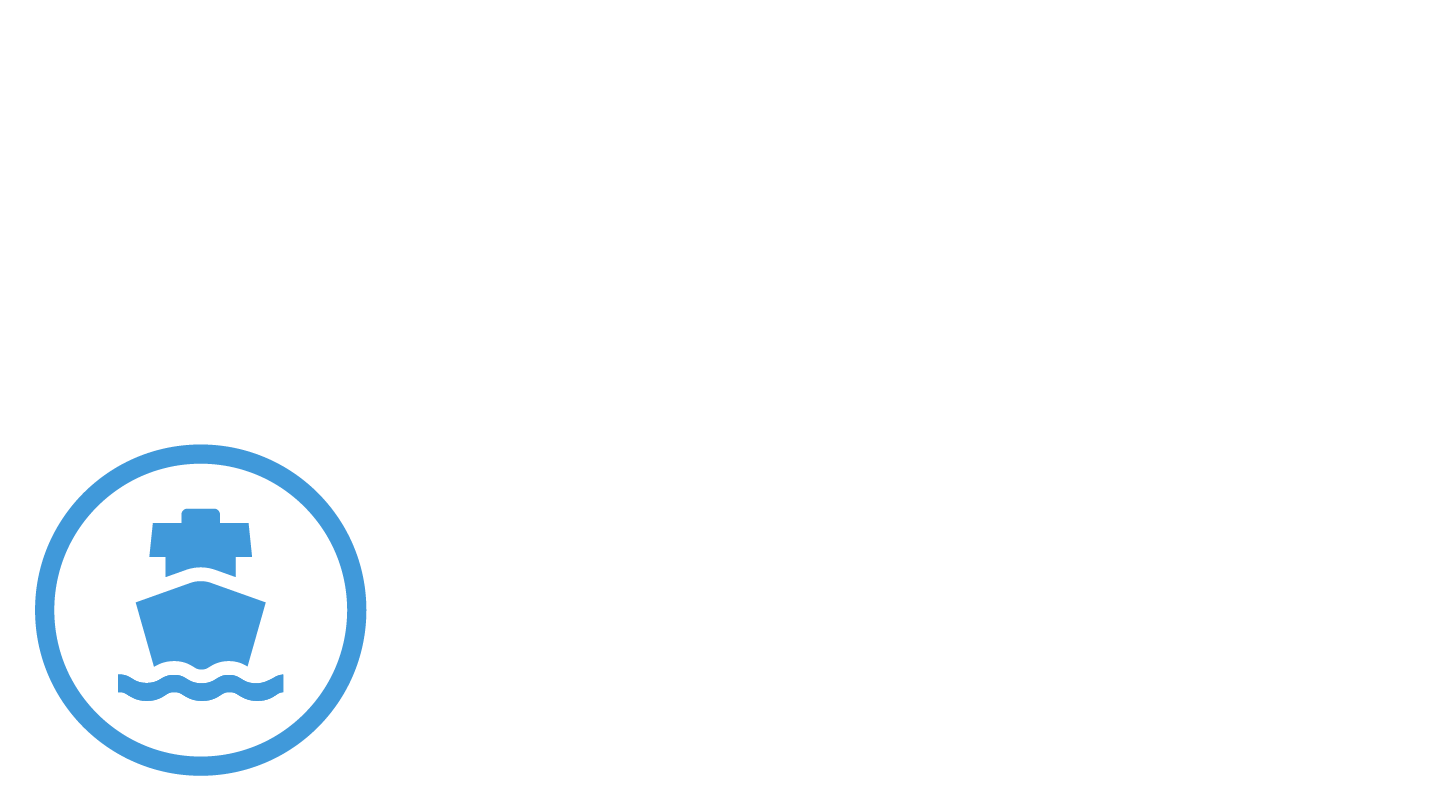 Blue pictogram of a ship, representing Ørsted's investment in shipbuilding and maritime industries for American energy