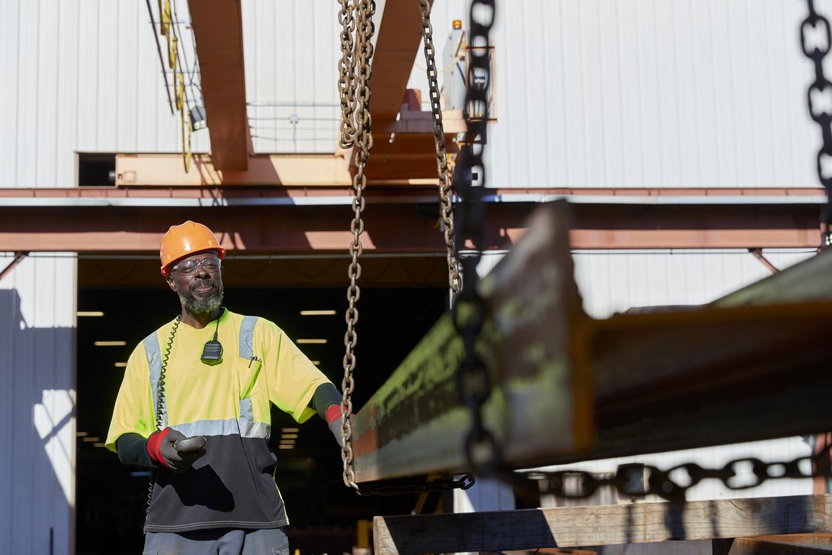 Employee working and smiling