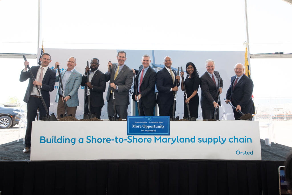 Maryland Governor Wes Moore joined Ørsted CEO David Hardy to announce the state's first Advanced Foundation ComponentCenter, which creates 125 union construction jobs at Tradepoint Atlantic