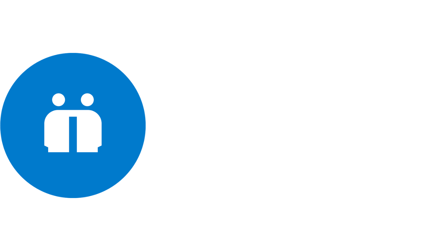 A blue pictogram of one teacher and two children, representing Ørsted's funding of KidWind's REcharge Academy.